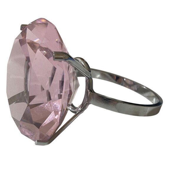 VTG Pink Crystal Gem Silver Tone Metal Ring Paperweight Wedding Decor - Picture 3 of 7